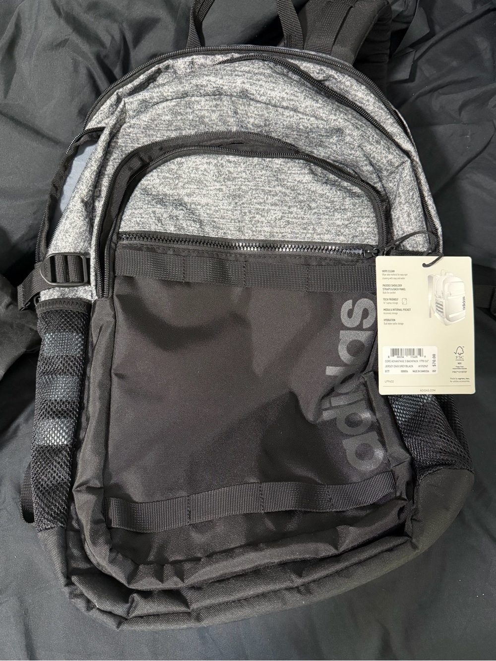 adidas Men’s Black & Heather Gray Logo Backpack